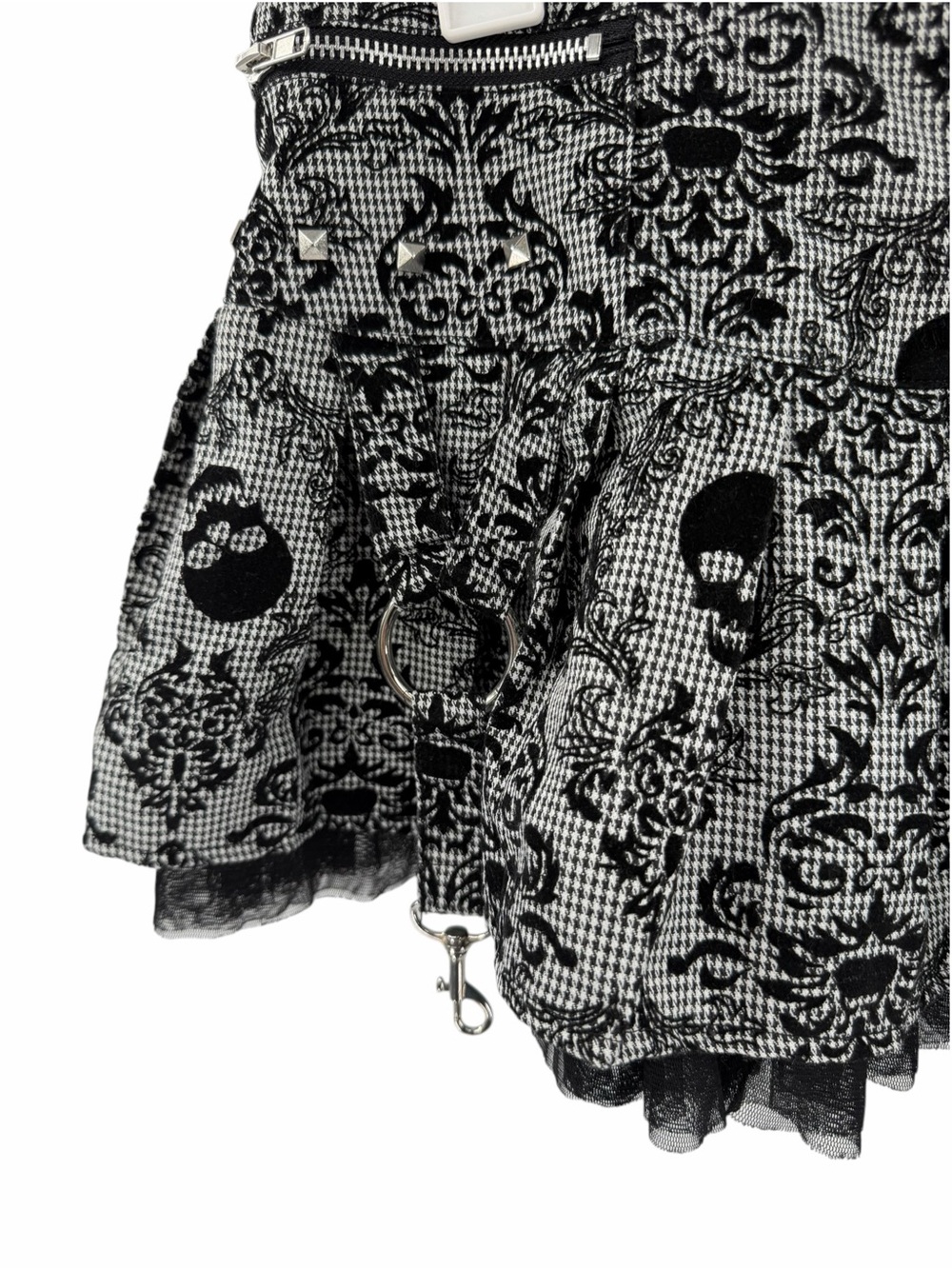 Spirit Halloween Black White Gothic Mini Skirt Zipper Ring Accents Size Small - Picture 4 of 8